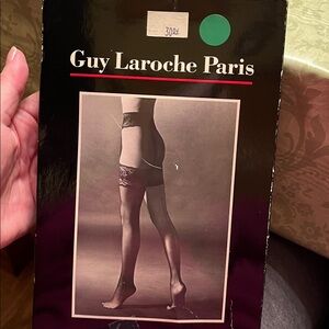 NEW Vintage Guy Laroche Seamed No Run Garter Stocking M thigh high hosiery Black